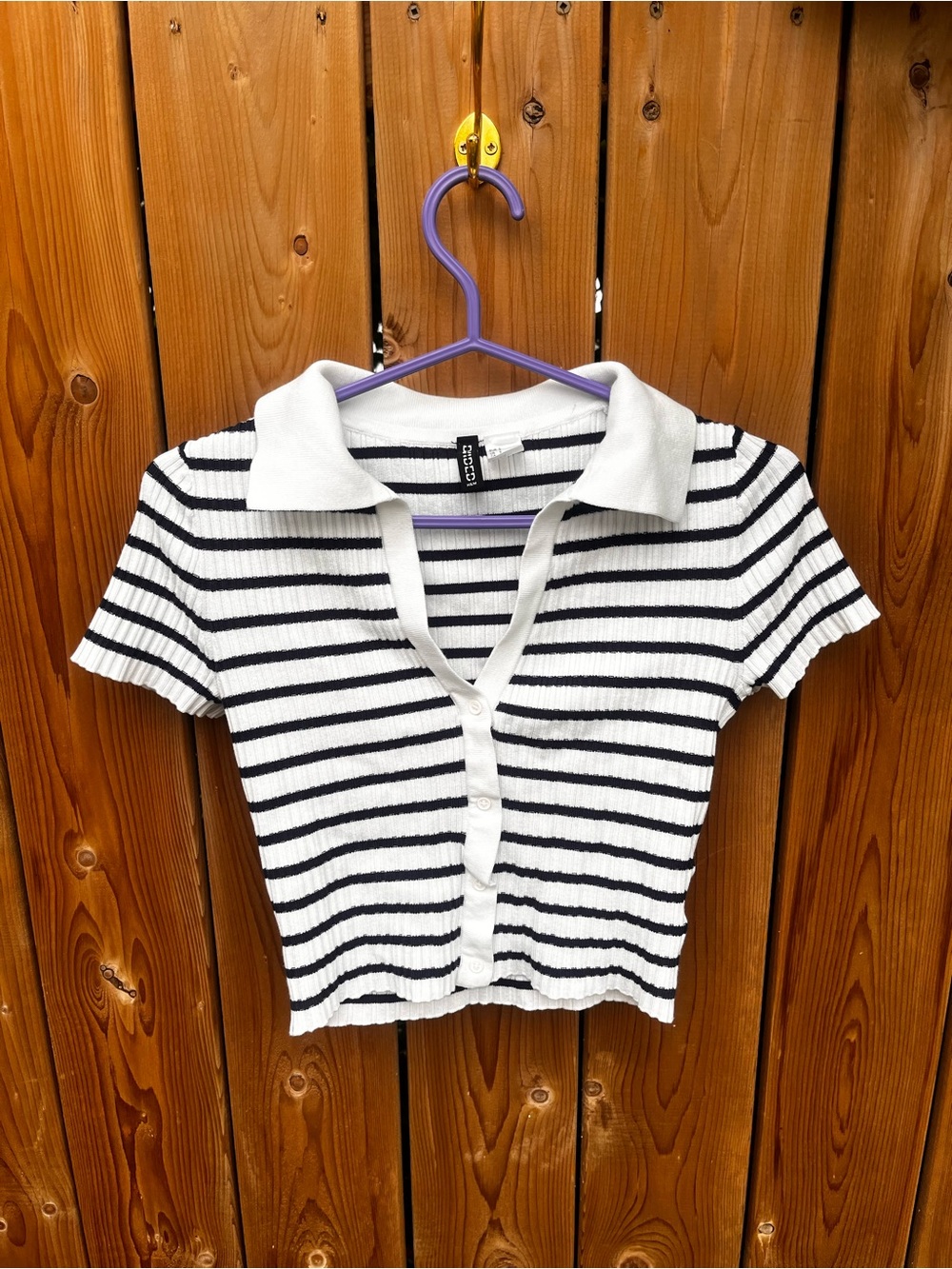 Divided White & Black Striped Polo Crop Top